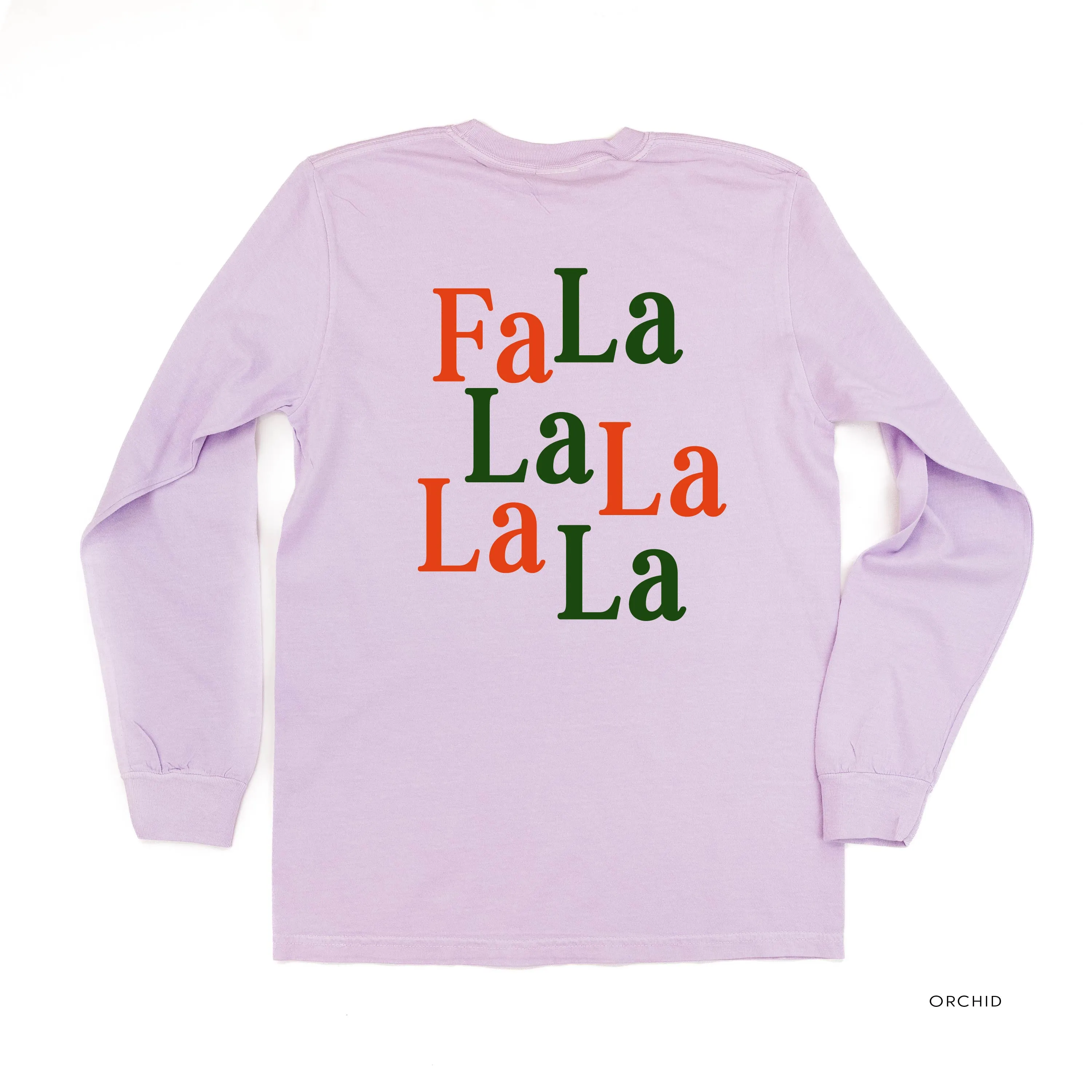 Christmas Wreath - Fa La La La La La (f&b) - LONG SLEEVE Comfort Colors Tee