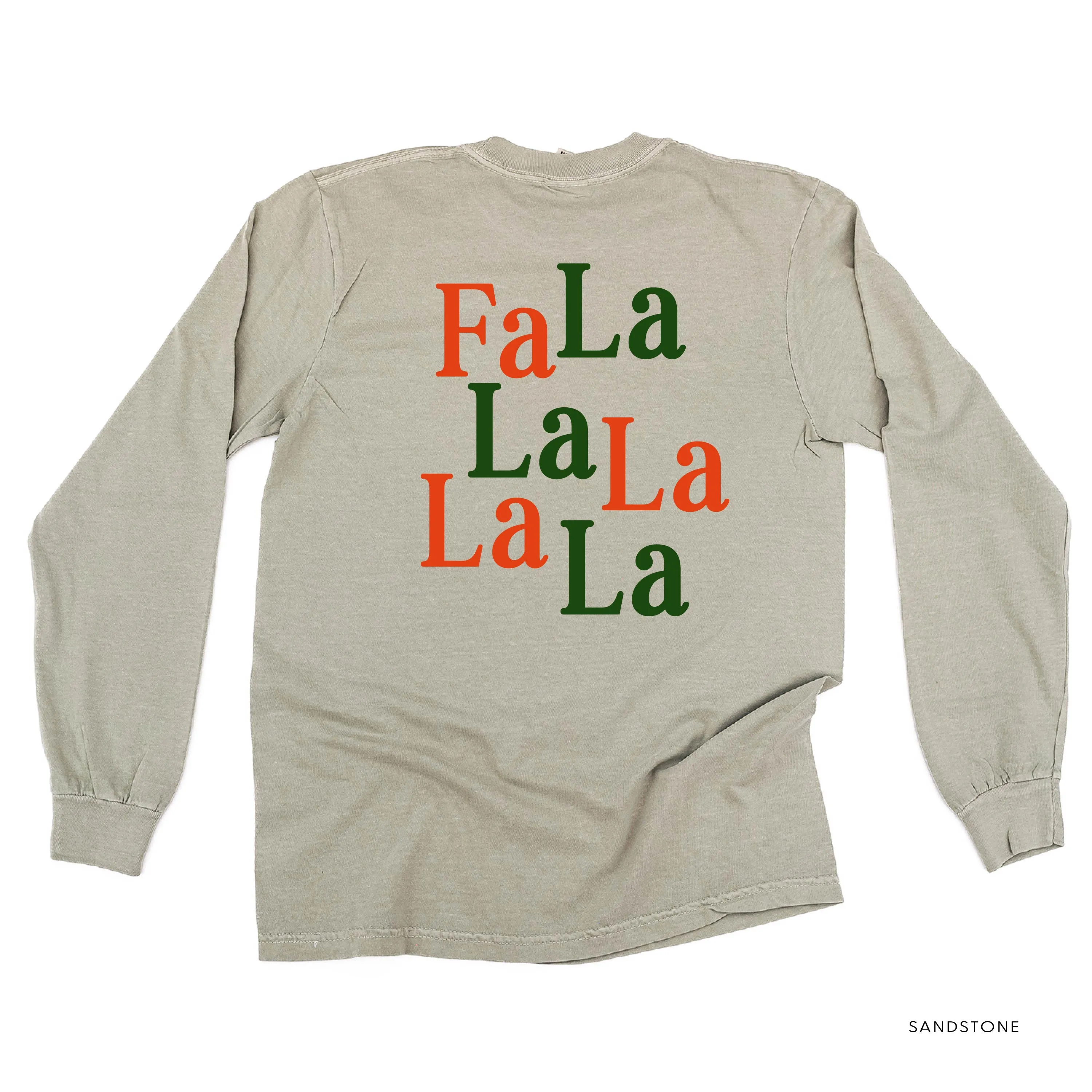 Christmas Wreath - Fa La La La La La (f&b) - LONG SLEEVE Comfort Colors Tee