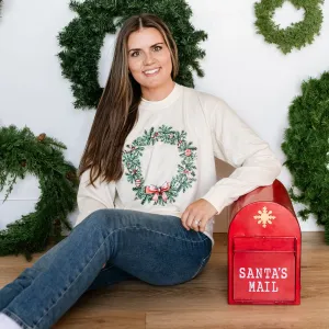 Christmas Wreath - Fa La La La La La (f&b) - LONG SLEEVE Comfort Colors Tee