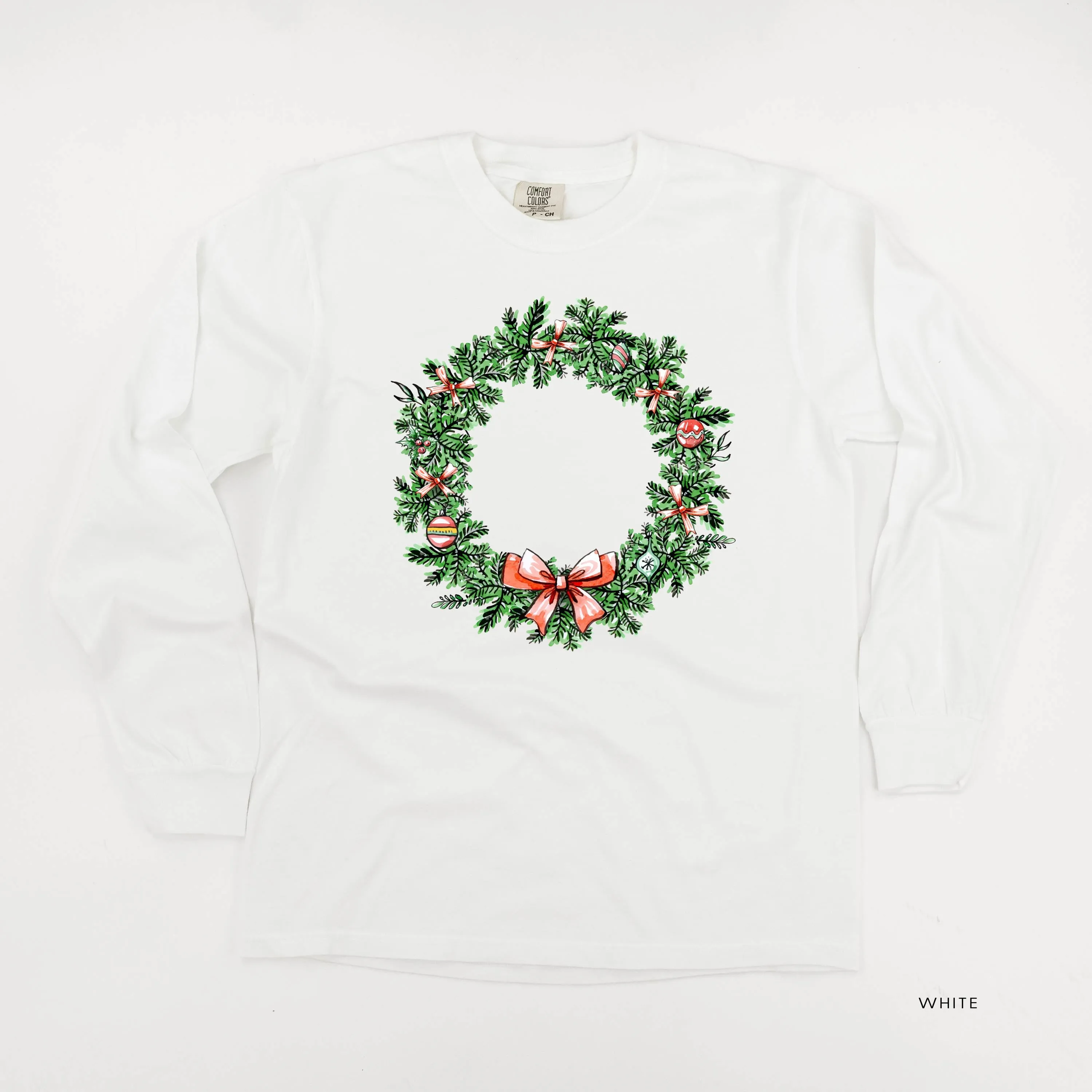 Christmas Wreath - Fa La La La La La (f&b) - LONG SLEEVE Comfort Colors Tee