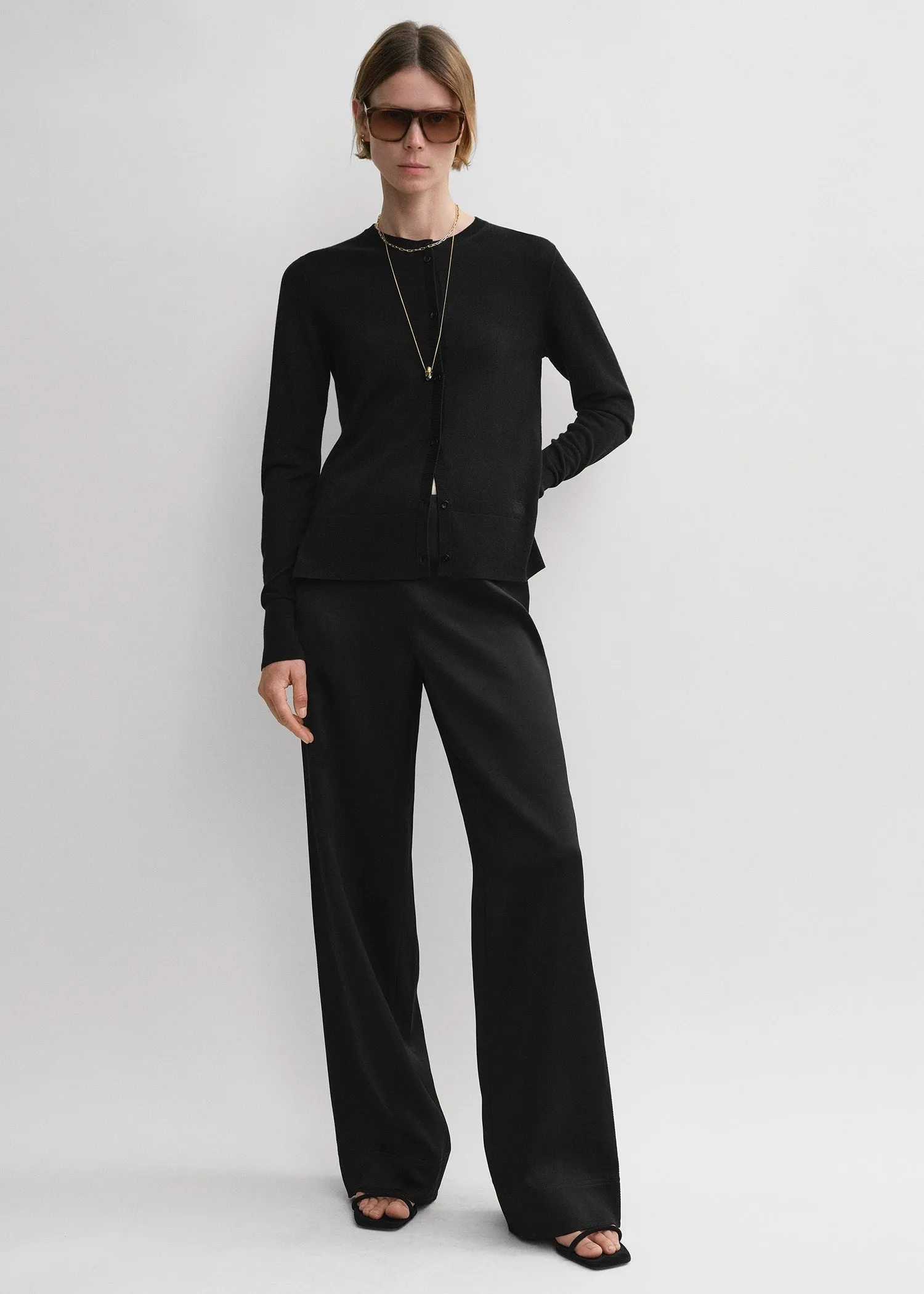 Contrast satin trousers black