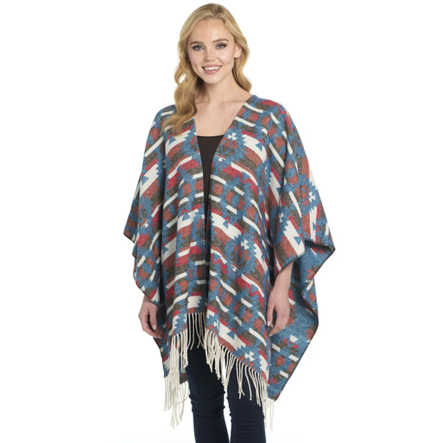 Cripple Creek Womens Open Front Blanket Wrap Larimar Blue 100% Polyester Poncho