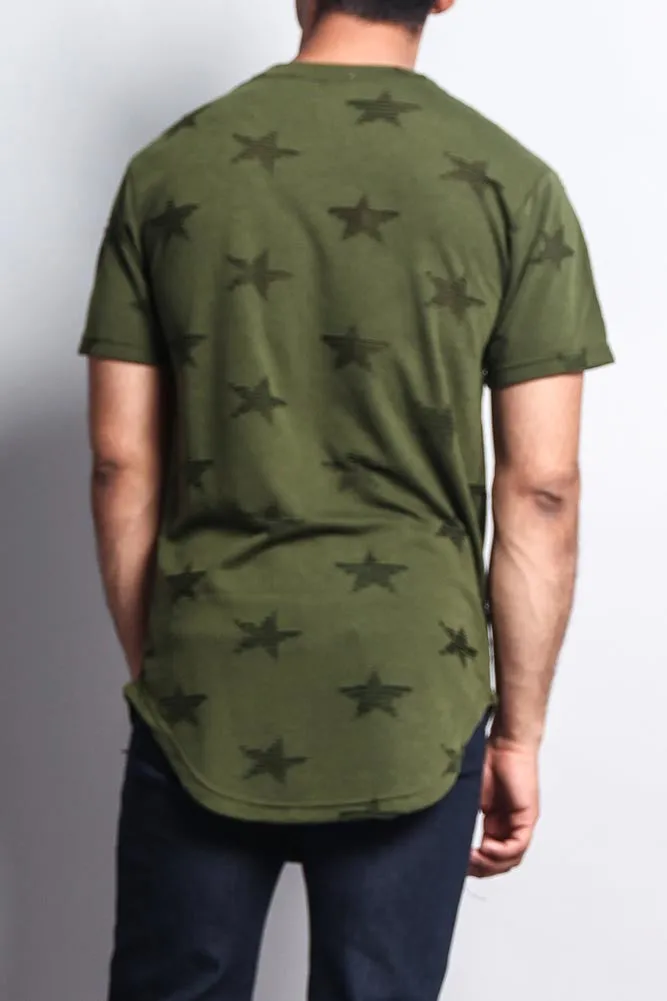 Cutout Jacquard Star Pattern Extended Length T-Shirt