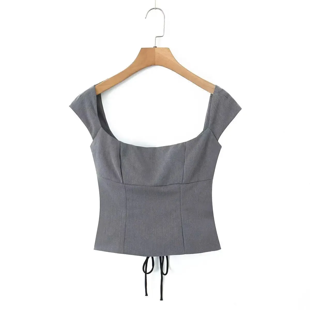 Elegant Grey Lace-Up Corset Top