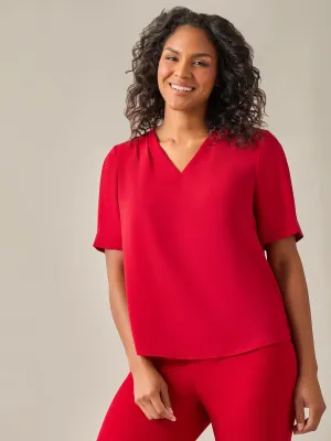 Everyday V-Neck Blouse, Crimson