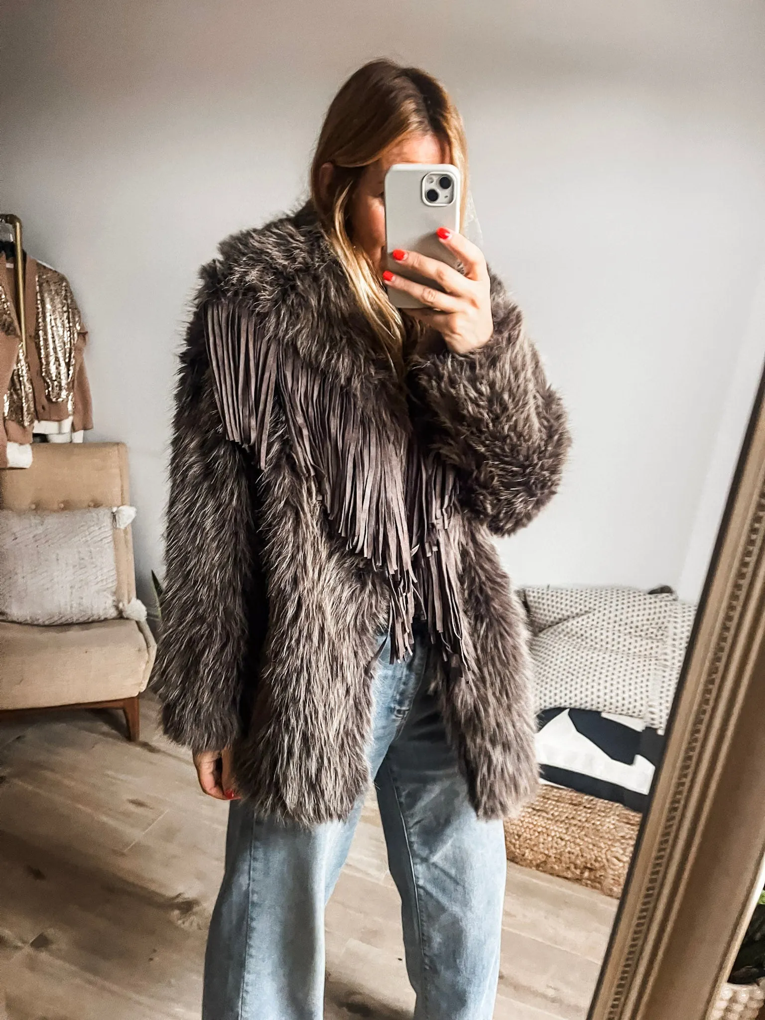 Faux Fur Tassel Coat