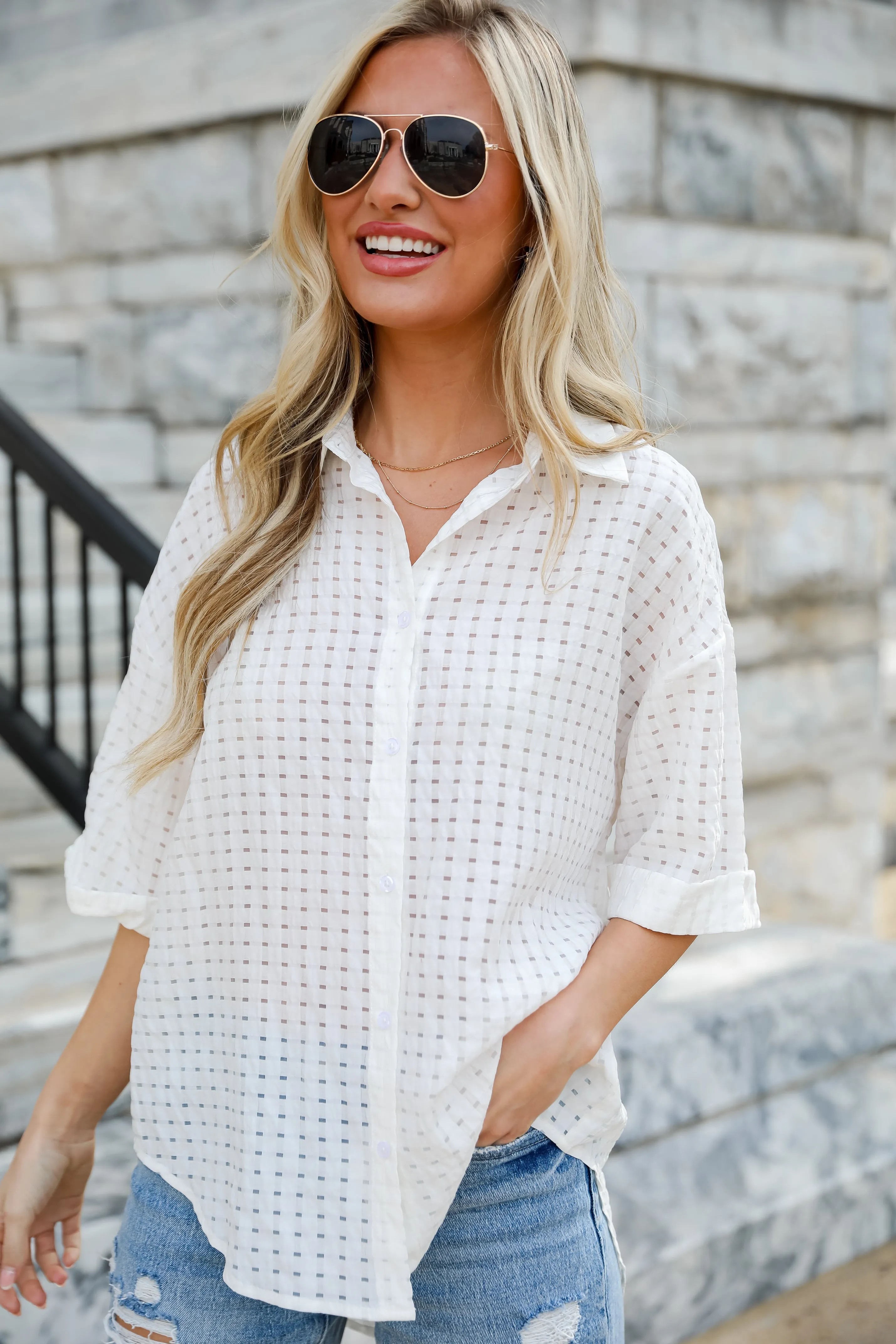 FINAL SALE - Essence Of Elegance White Button-Up Blouse