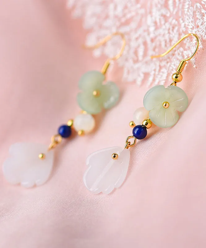 Fine Light Green Coloured Glaze Flower Pearl Drop Earrings