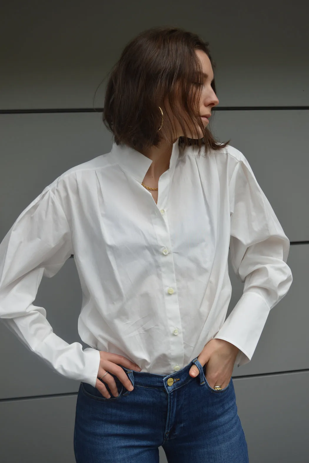 FRAME - Pleated Clean Collar Blouse