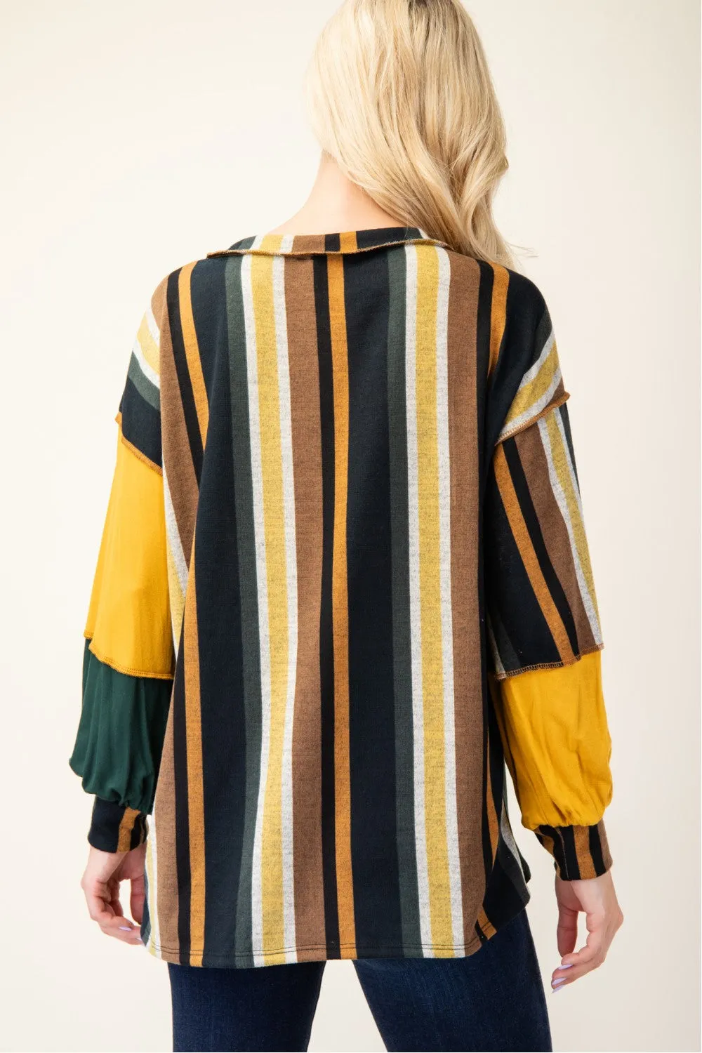 Full Size Striped Color Block Exposed Seam T-Shirt