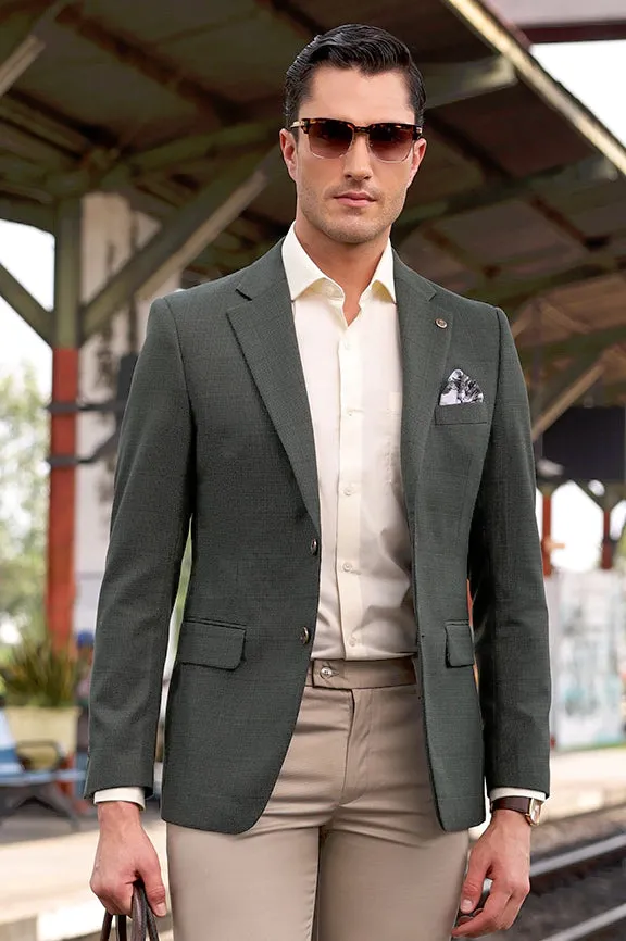 Green Windowpane Check Blazer