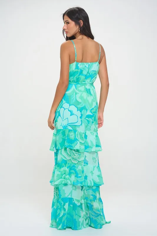 Green/Mint Sleeveless Floral Maxi Dress