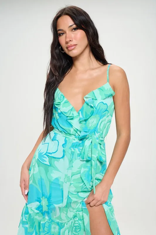 Green/Mint Sleeveless Floral Maxi Dress