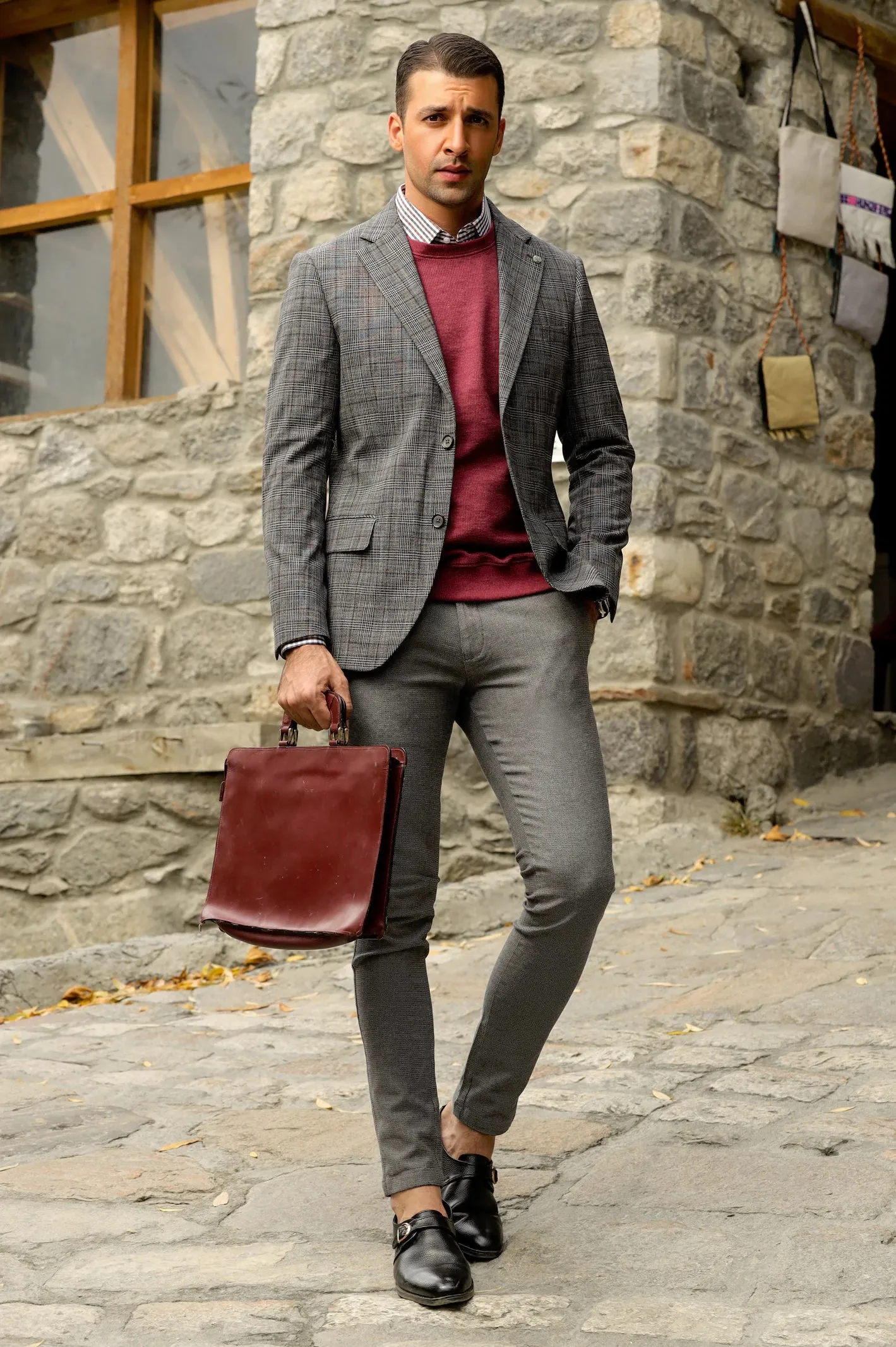 Grey Check Blazer for Men