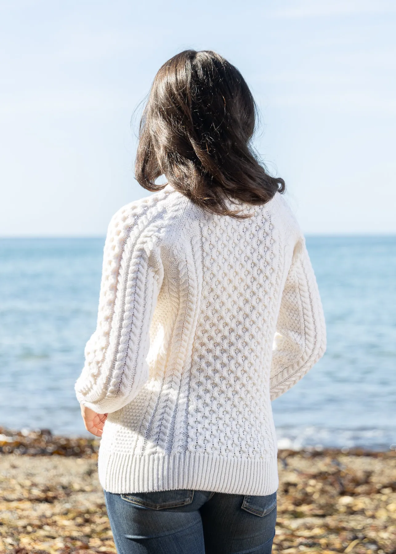 Ladies Slim-Fit Aran Sweater | Natual