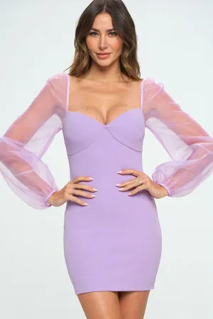 Lavender Mesh Long Sleeve Bodycon Mini Dress