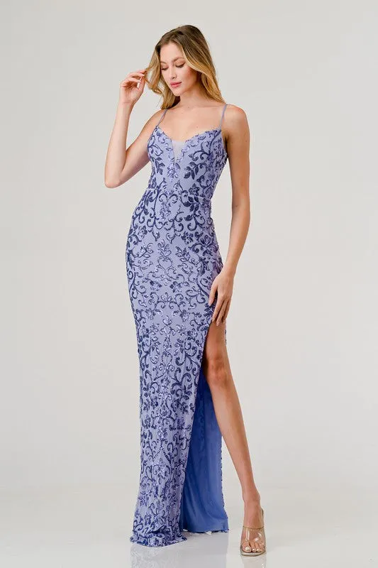 Lavender Sequin V-Neck Slip On Maxi Dress