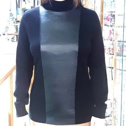 LEATHER FRONT MERINO WOOL SWEATER