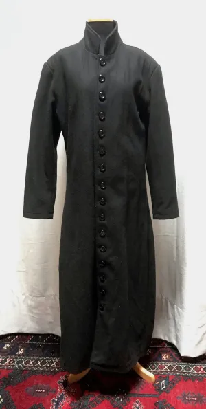 Long Black Vintage Coat #C190  FREE AUS POSTAGE