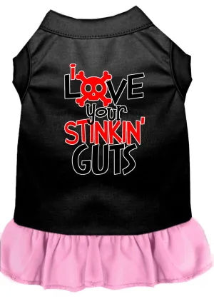 Love Your Stinkin Guts Screen Print Dog Dress Black With Light Pink Xs