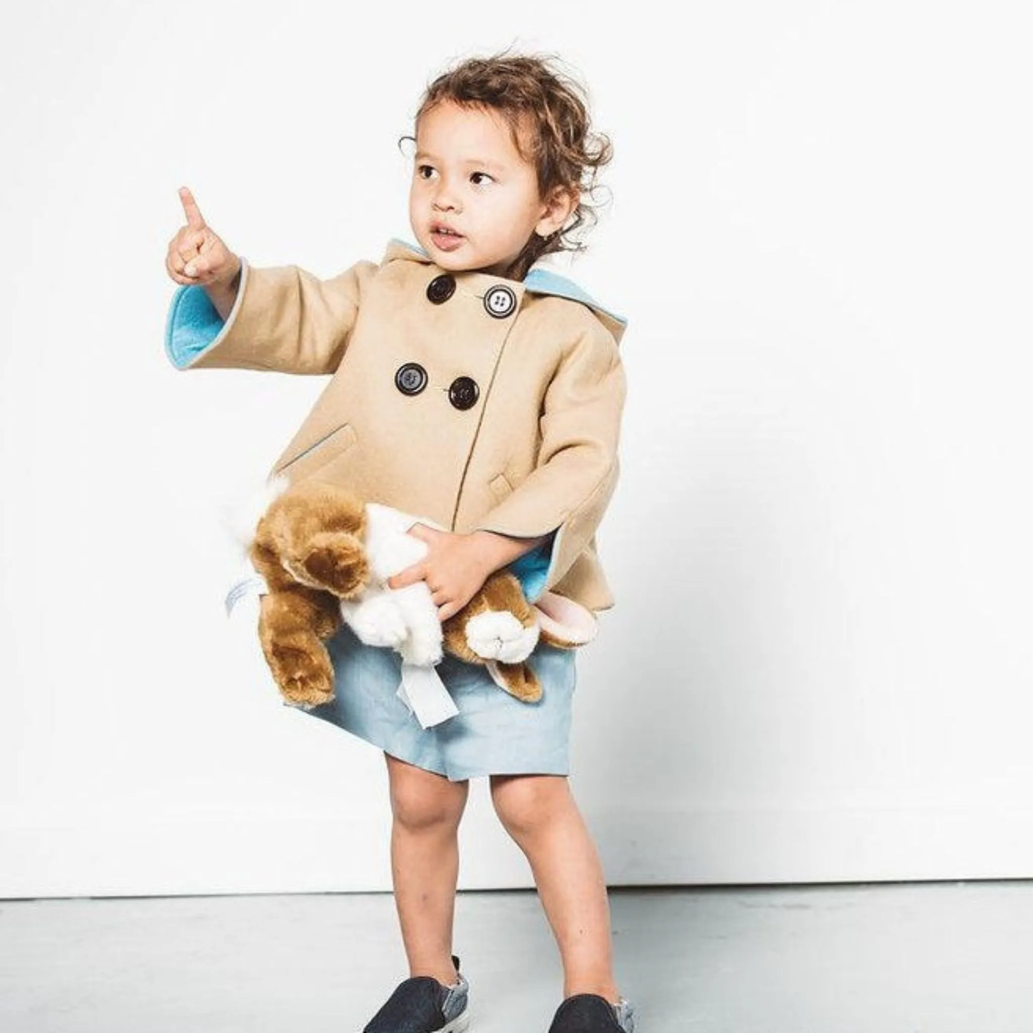 Luxe Little Rabbit Coat in Sand and Blue