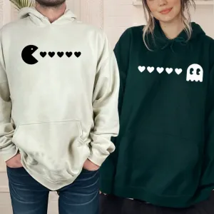 Matching Couple Hoodies - Custom Embroidered Hoodie Pac-Man Sweatshirts for Couples