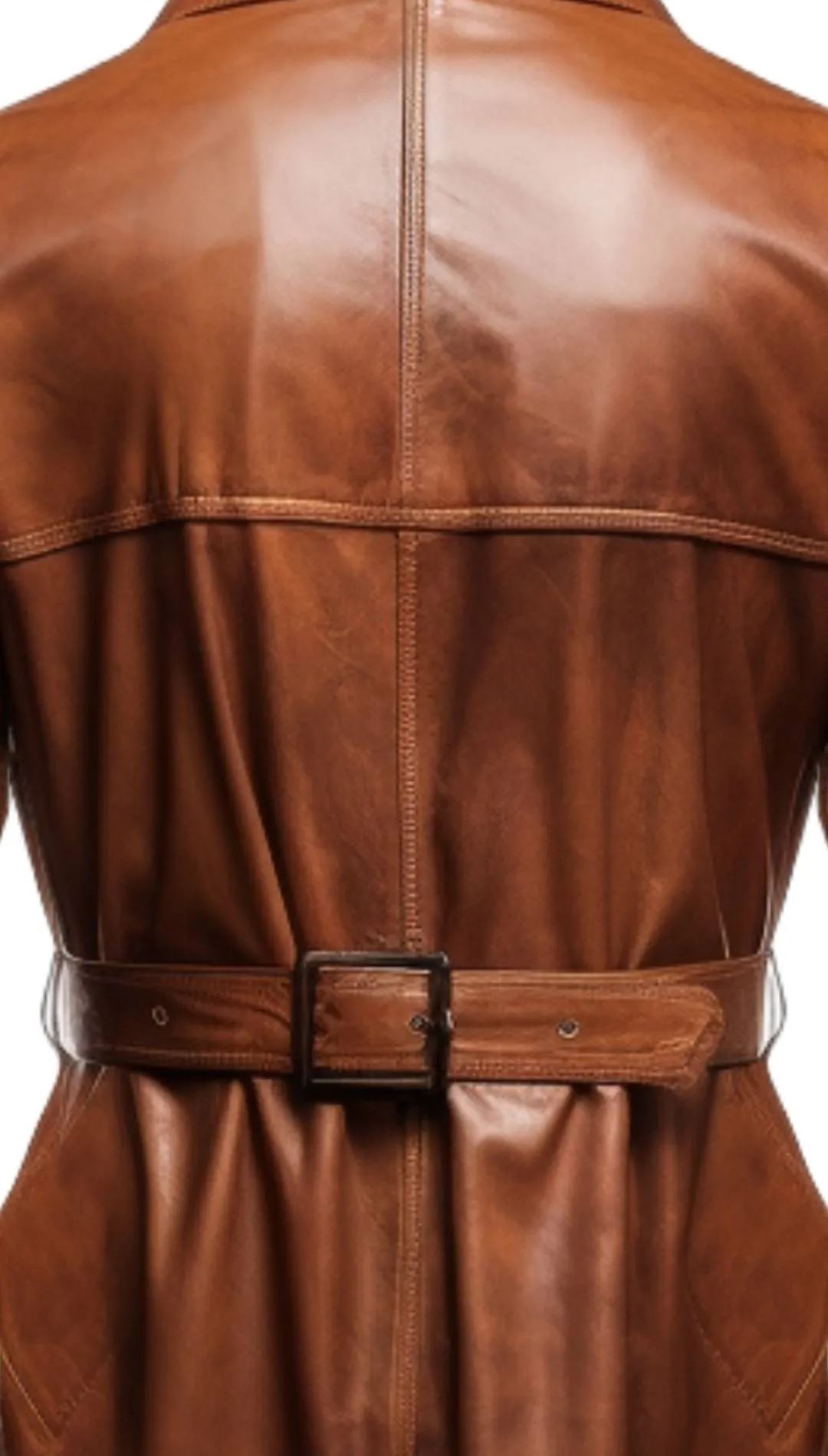 Men Vintage Brown Leather Coat- Long Leather Coat