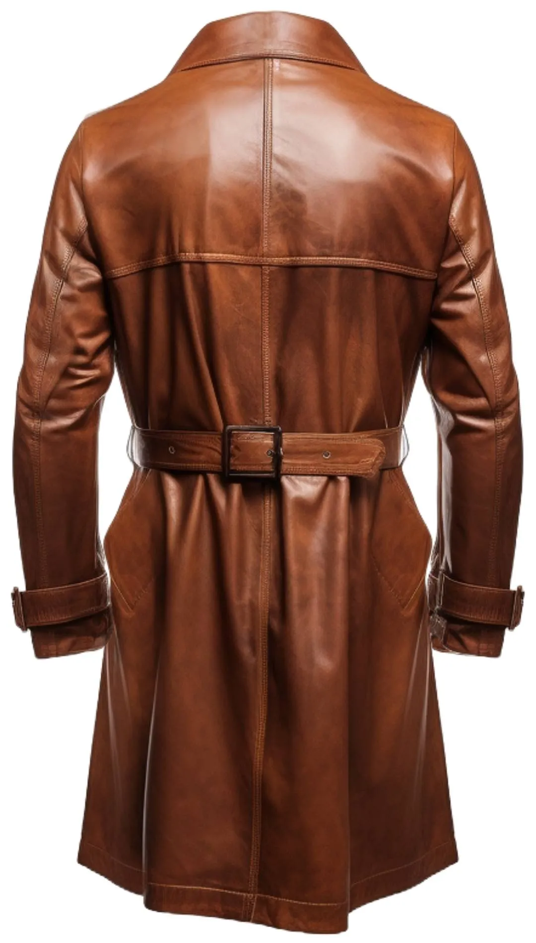 Men Vintage Brown Leather Coat- Long Leather Coat