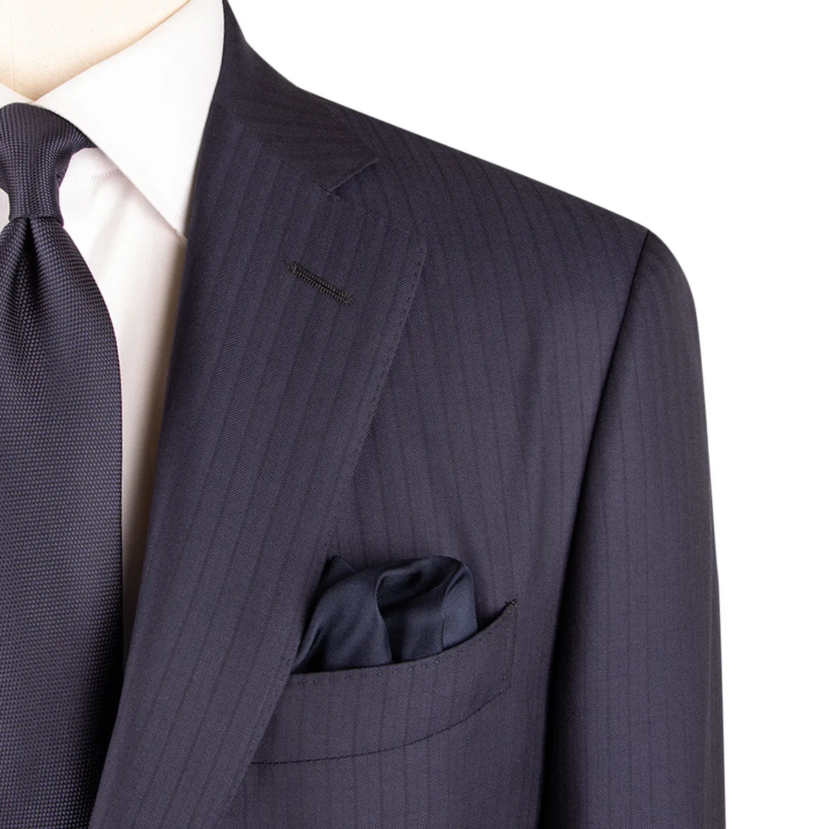 Navy Herringbone Super 160s Merino Wool Suit