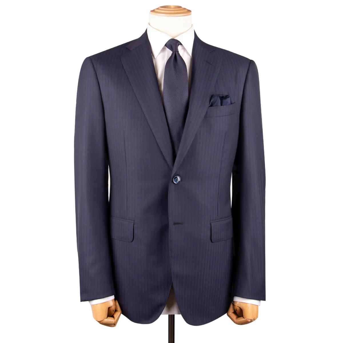 Navy Herringbone Super 160s Merino Wool Suit