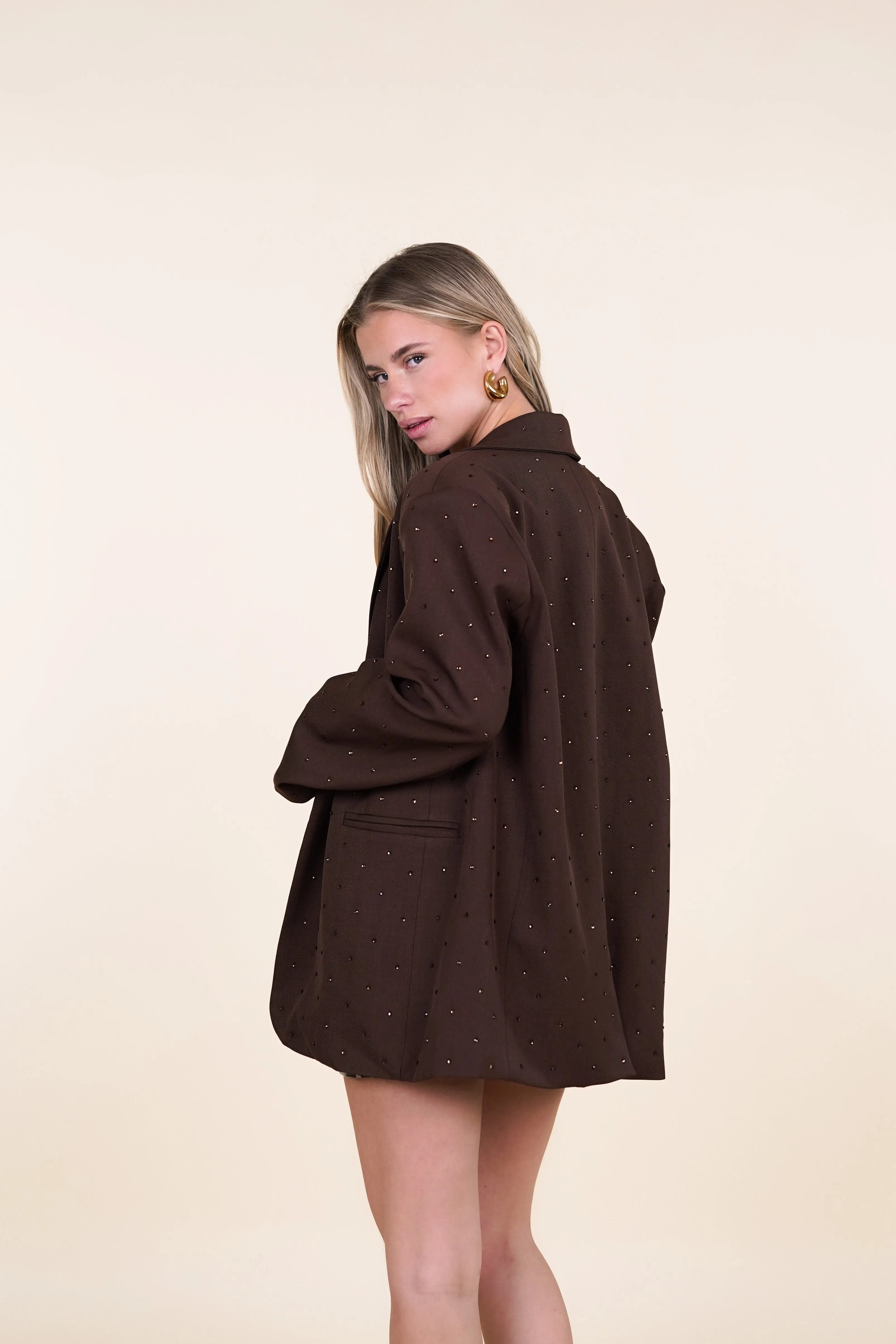 Oversized blazer met diamanten bruin - Fleur