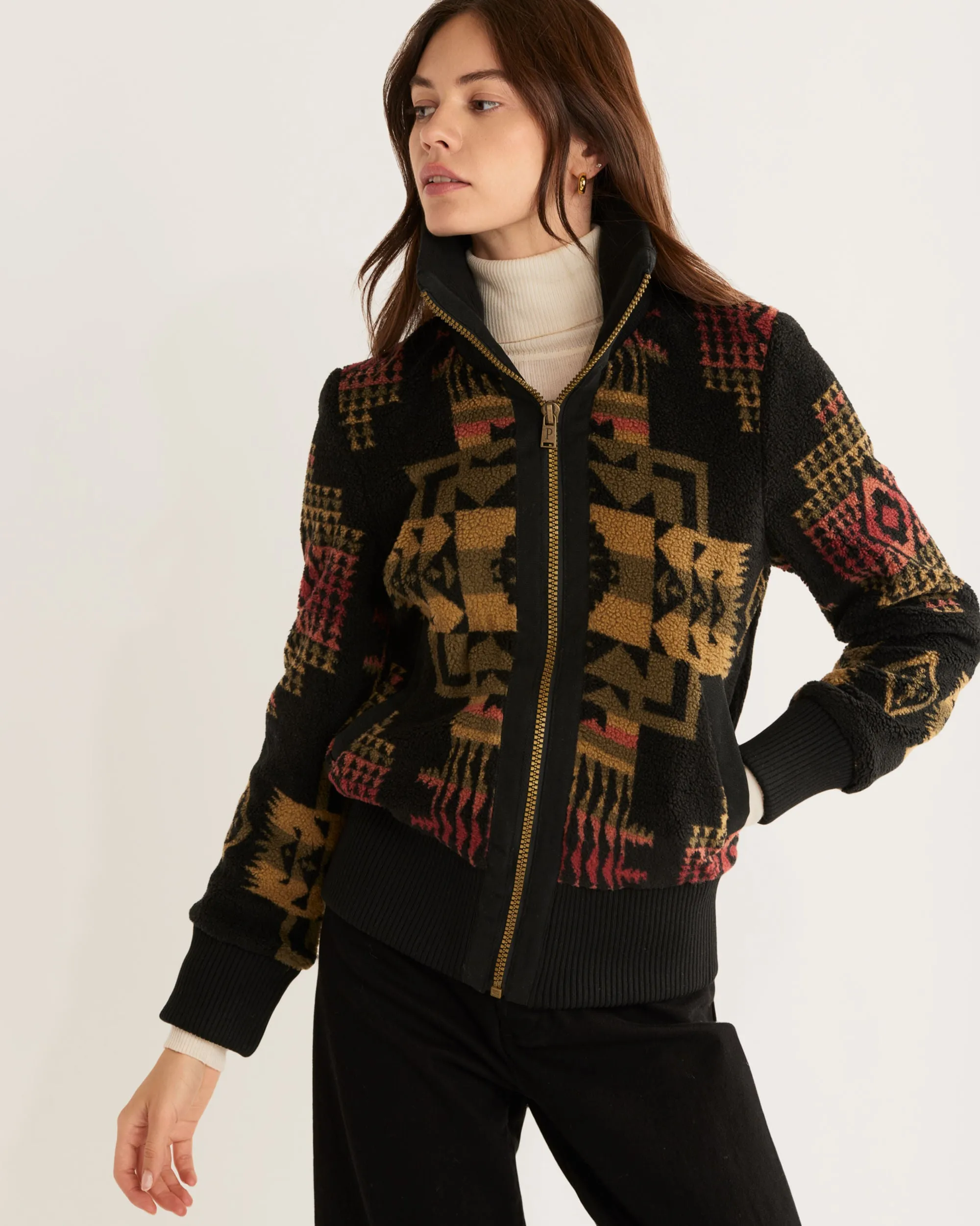 Pendleton Foxglove Range Fleece Bomber / Black/Olive Chief Joseph