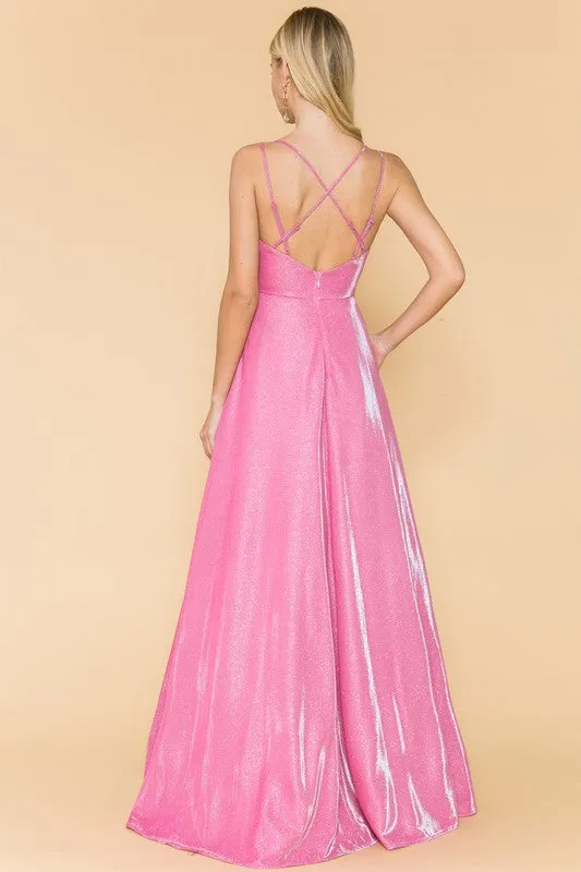 Pink Ladies Double Straps Glitter Maxi Dress