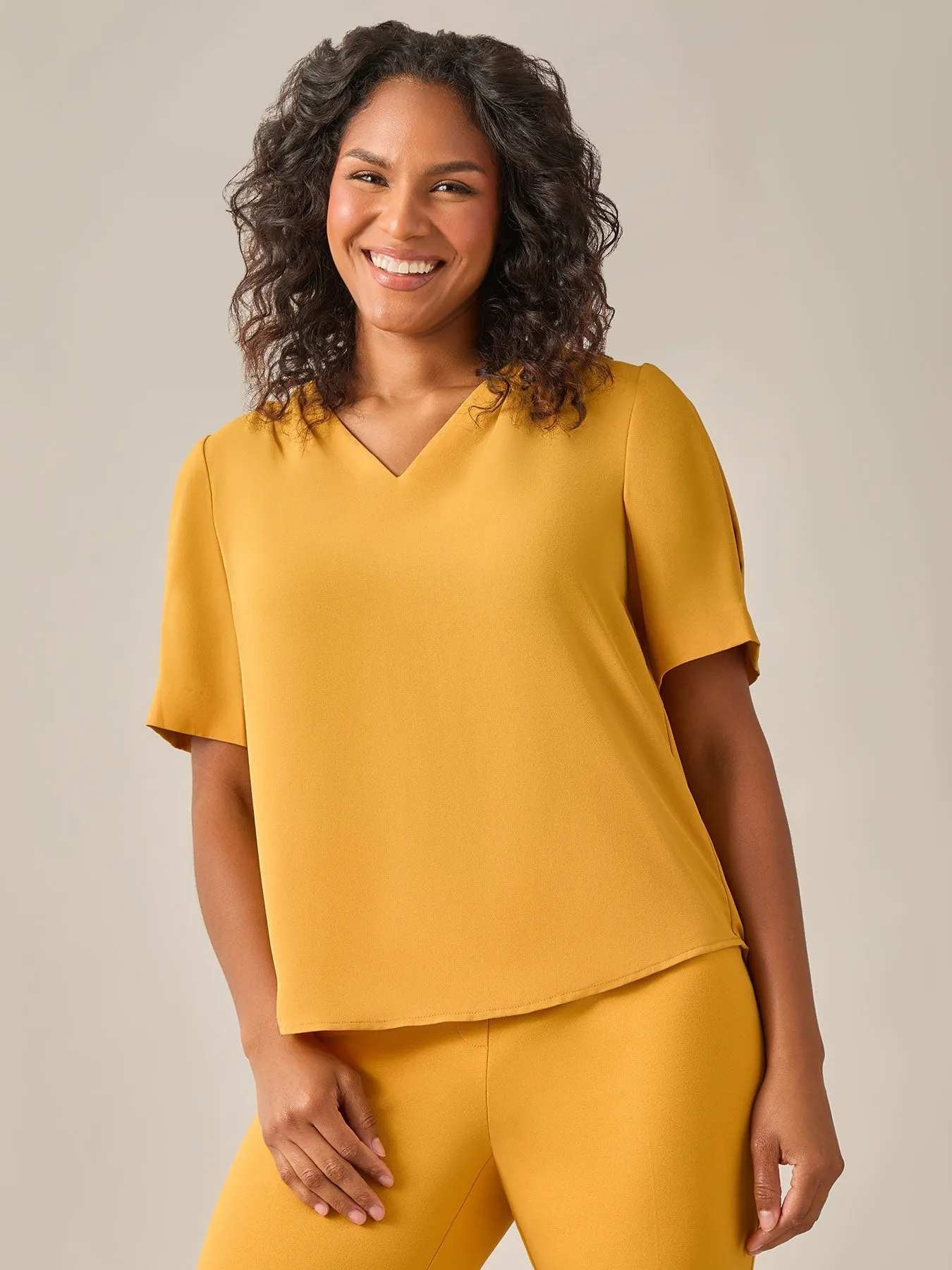 Plus Size Everyday V-Neck Blouse. Gold Signature