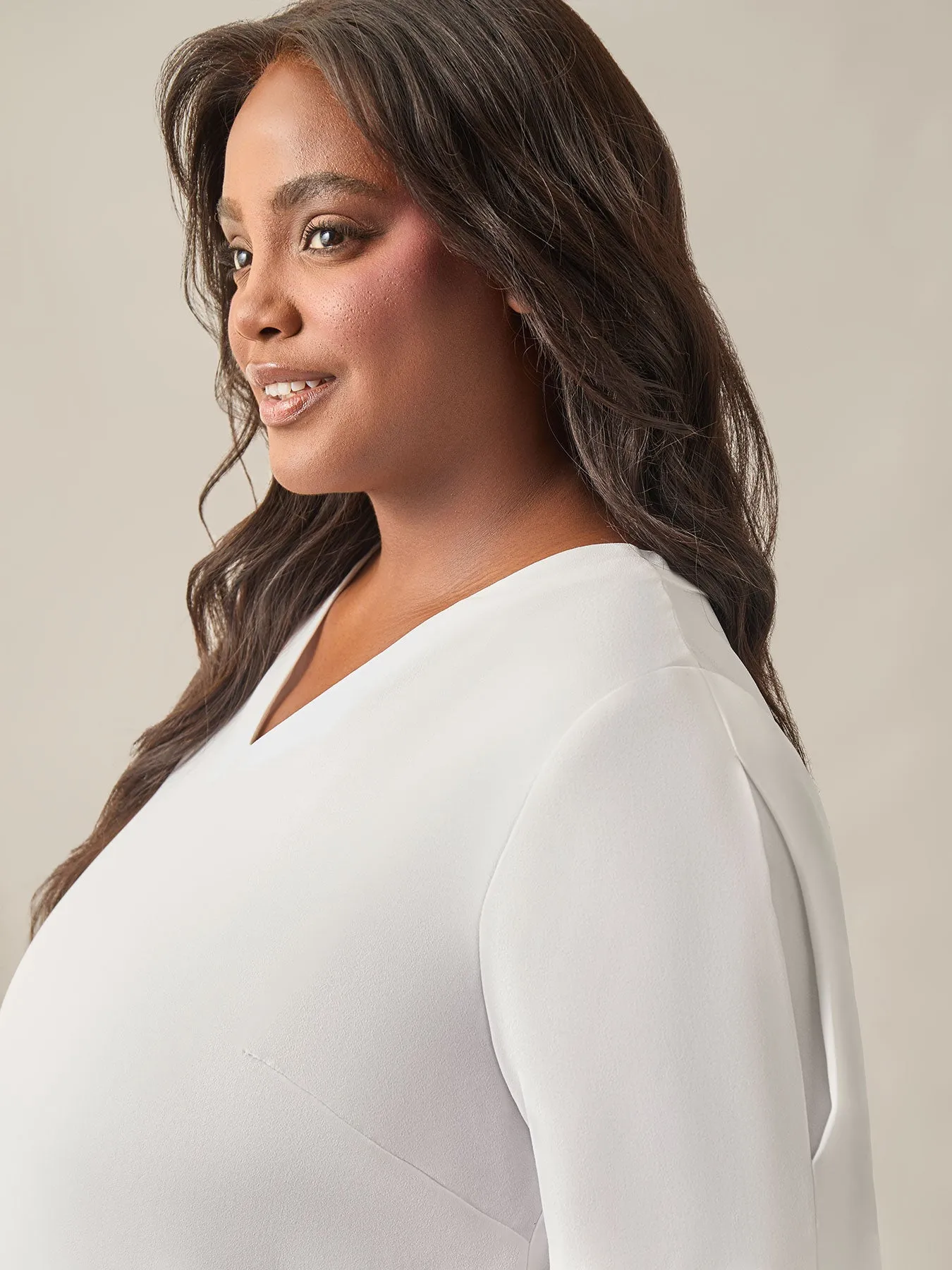 Plus Size Everyday V-Neck Blouse, White