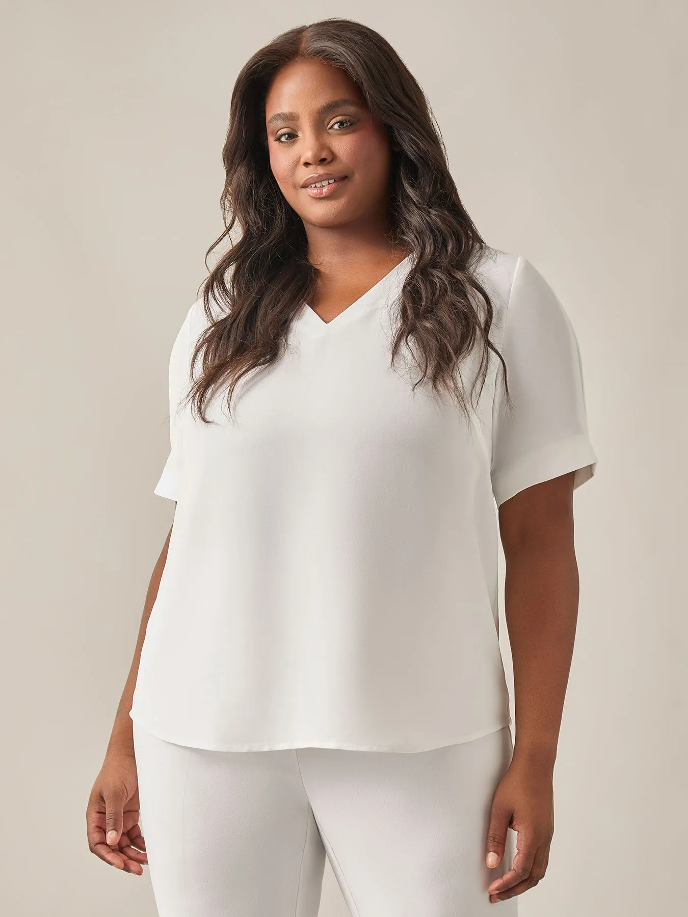 Plus Size Everyday V-Neck Blouse, White