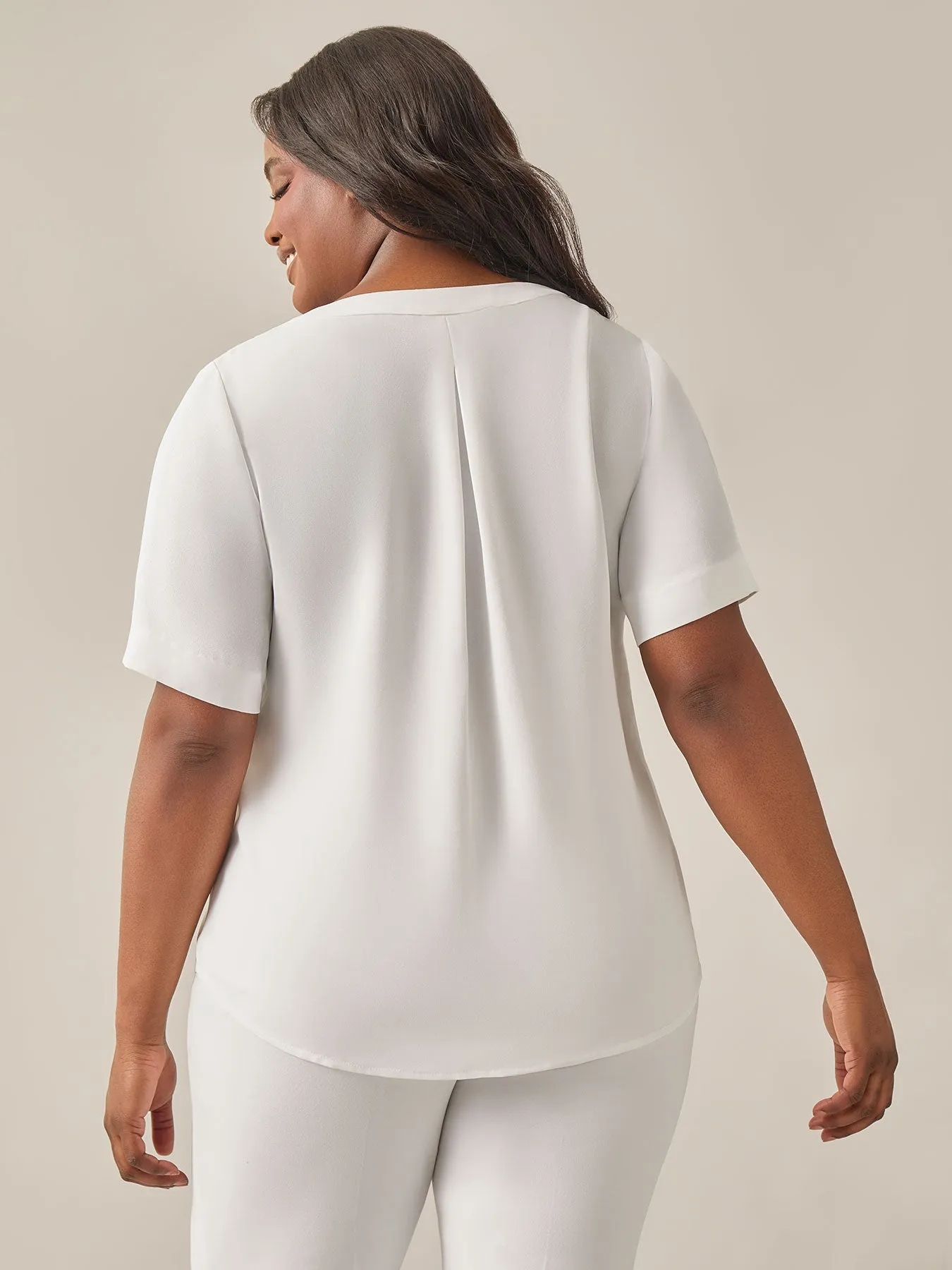 Plus Size Everyday V-Neck Blouse, White