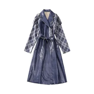 Pre Order:  Stripes Semi Glossy Lace-Up Overcoat