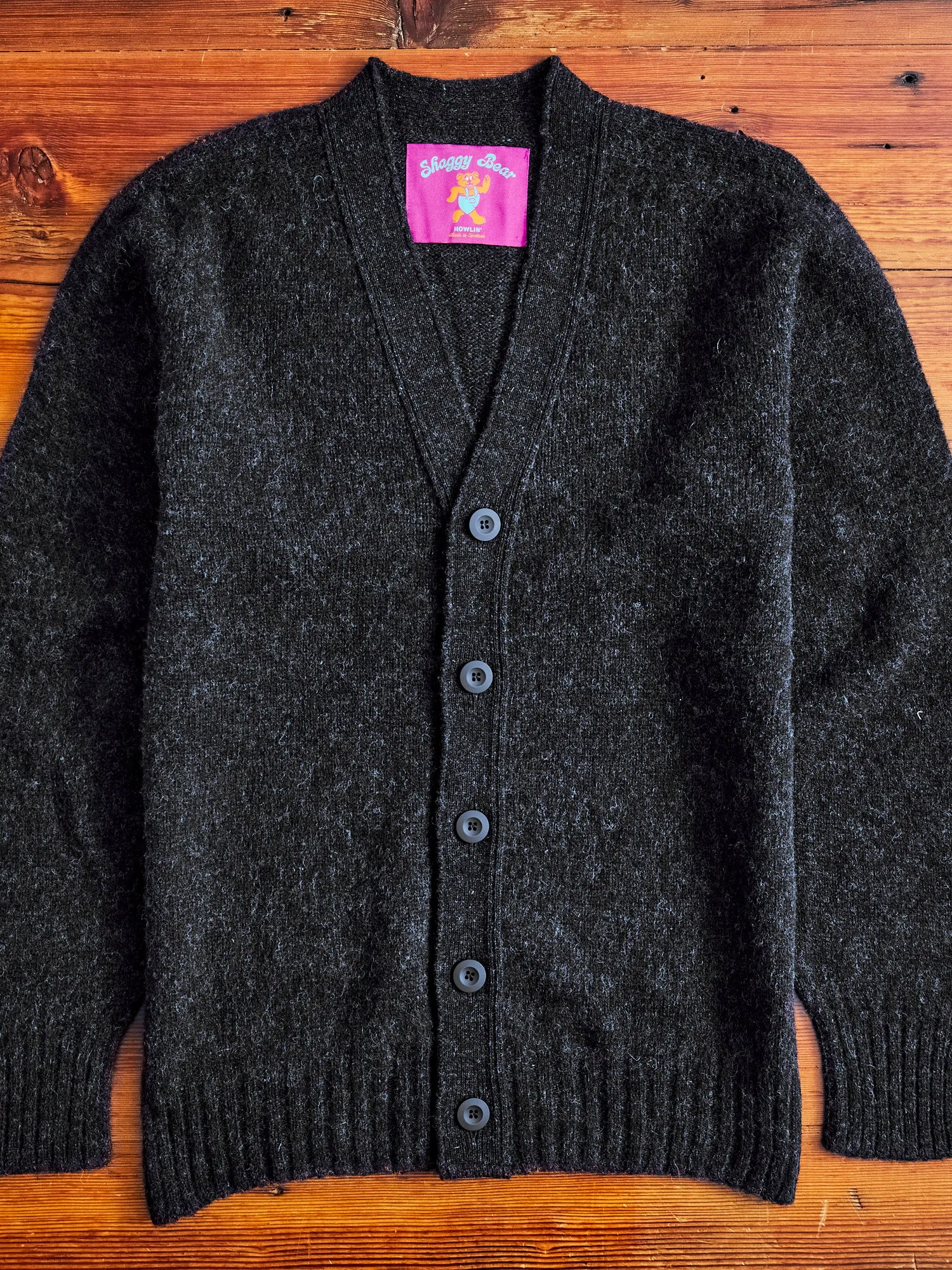 "Shaggy Bear" Wool Cardigan in Charcoal