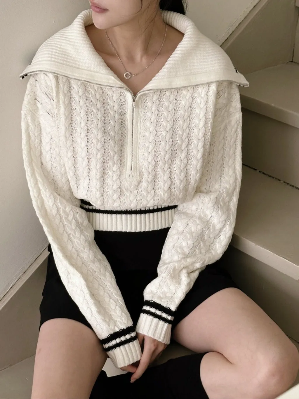 Sailor Collar Half Zip-Up