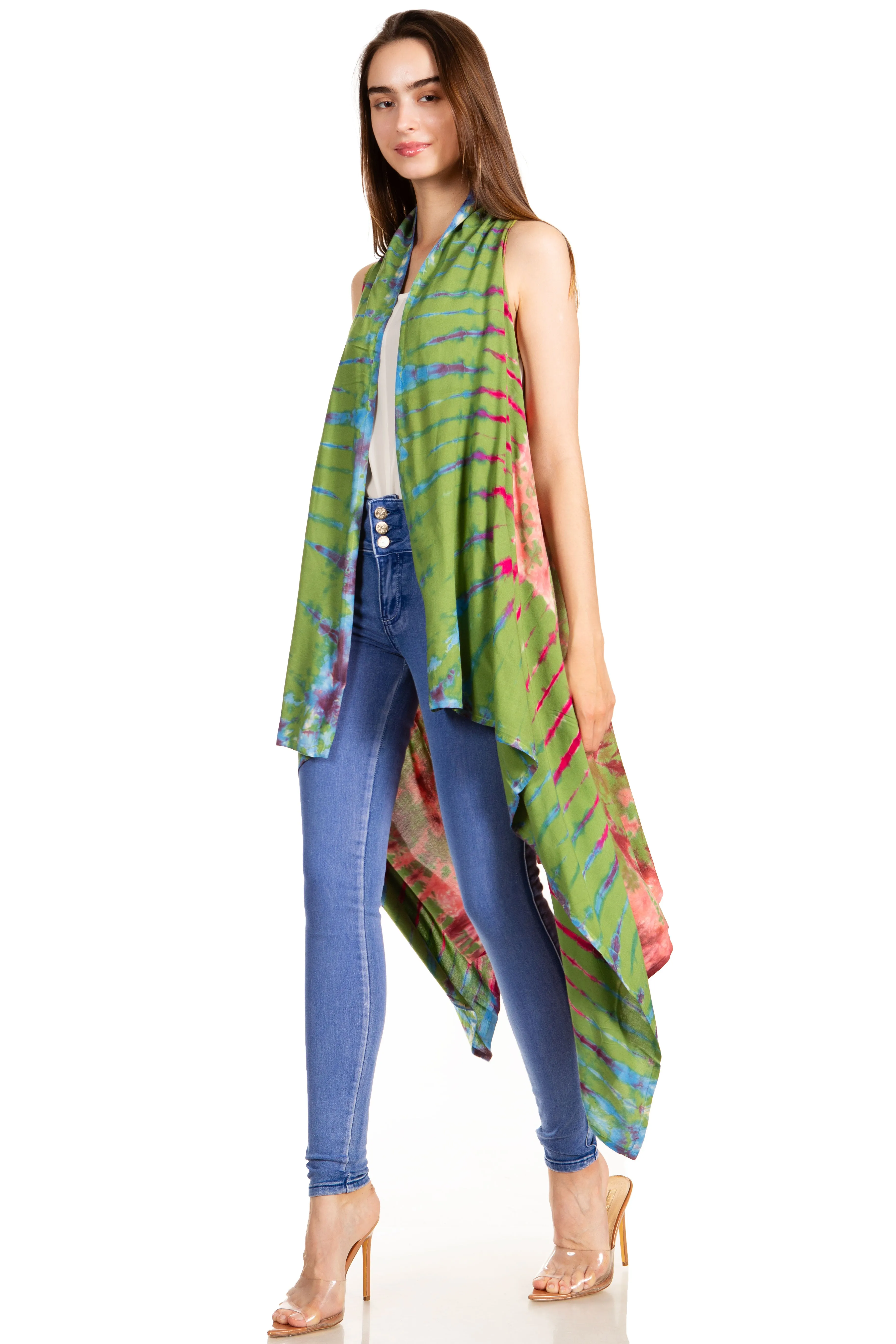 Sakkas Ivana Women's Oversized Draped Open Front Sleeveless Cardigan in Tie Dye