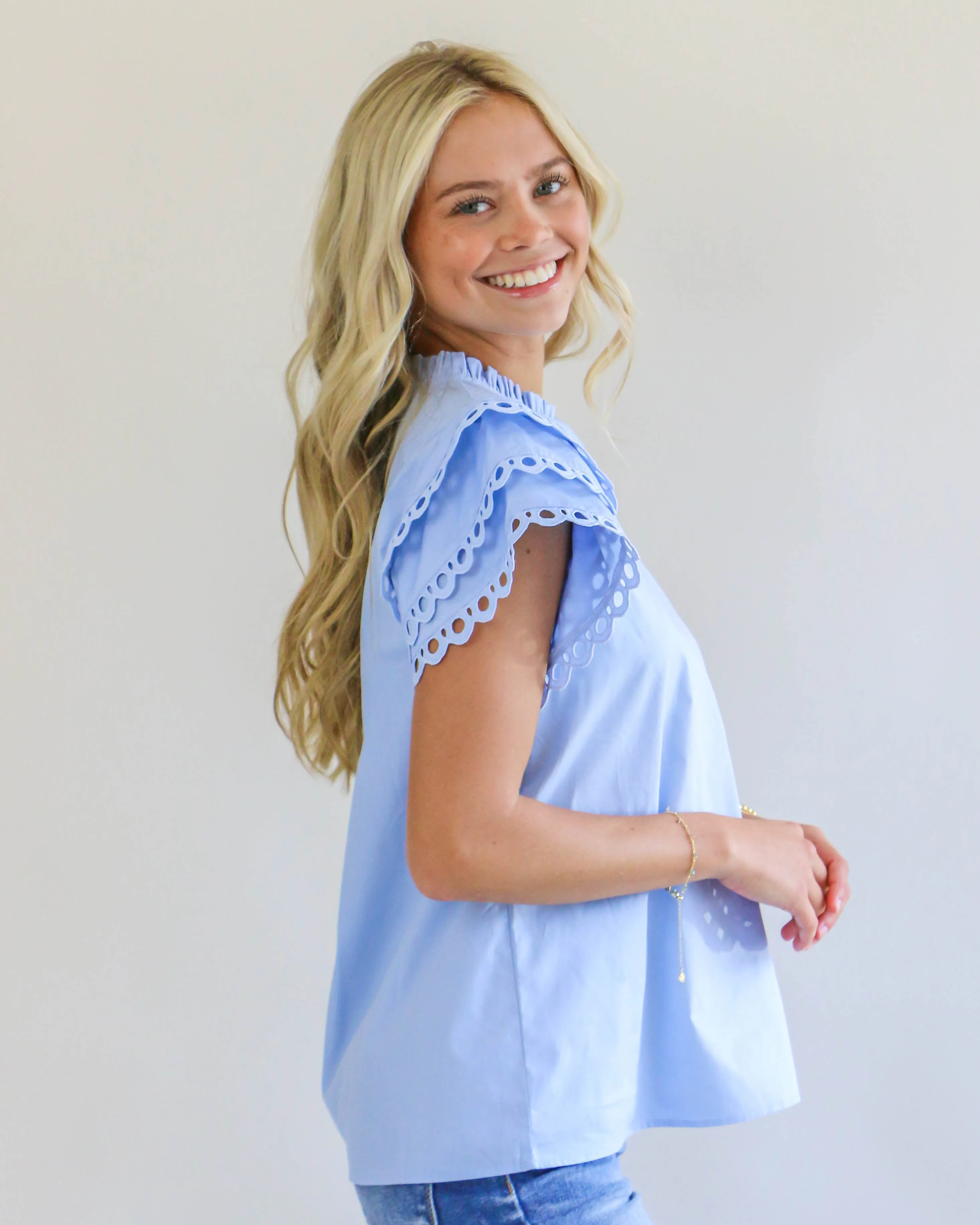 Sky Blue Poplin Top