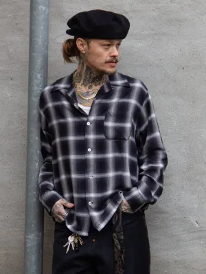 Sugar Cane, L/S Open Shirt, Black Omble Check