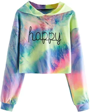 SweatyRocks Women's Casual Letter Print Long Sleeve Crop Top Sweatshirt Hoodies