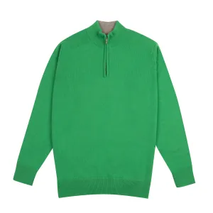 The Bowmore 1/4 Zip Neck Cashmere Sweater - Grasshopper Green