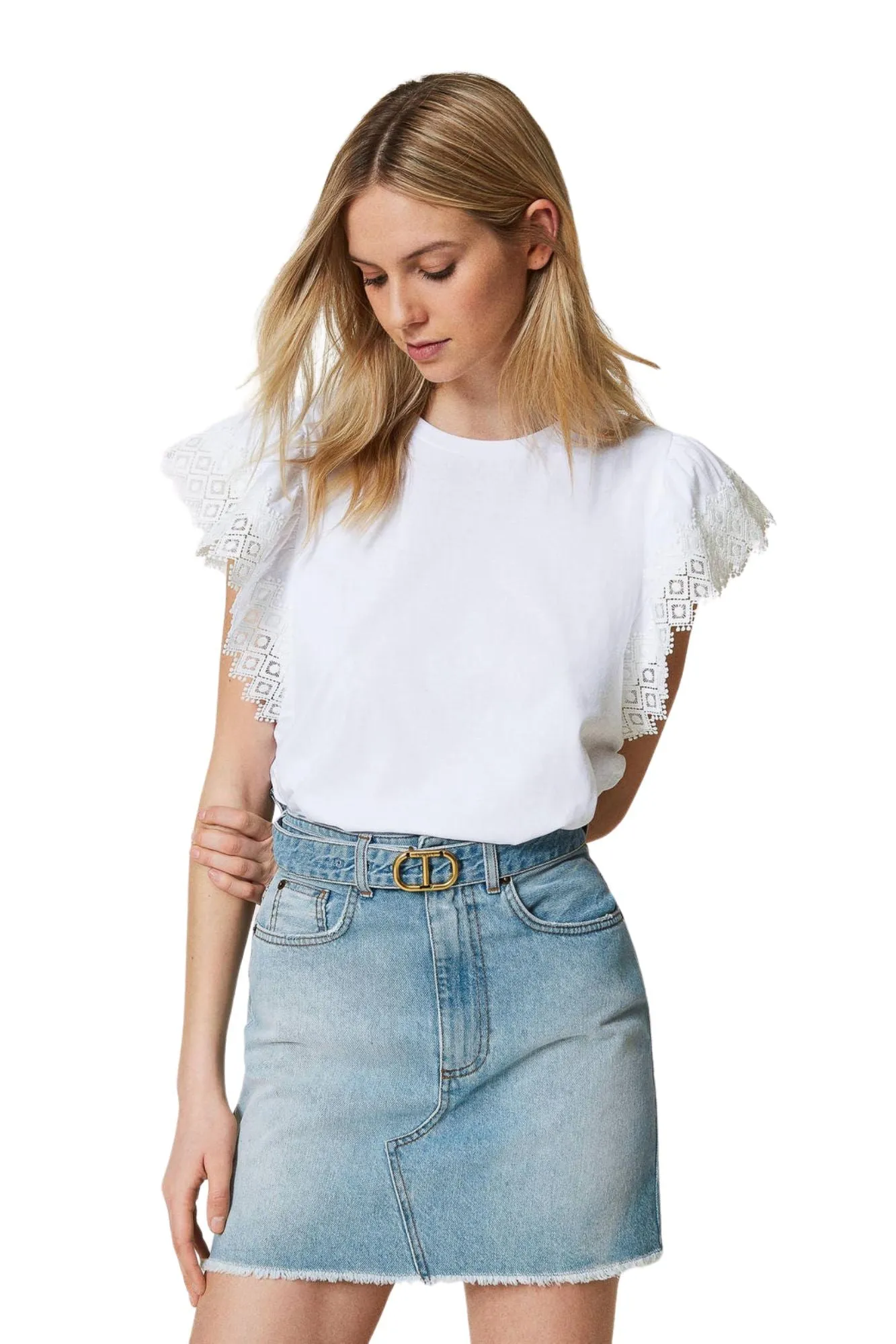 Twinset T-shirt with Macramé Sleeves