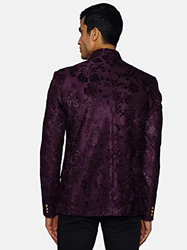 WINTAGE Men's Embroidered Velvet Party/Festive Indian Jodhpuri Grandad Bandhgala Blazer : Purple,Small