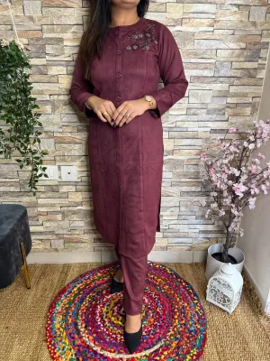 Winter Wear Embroidered Pant Set