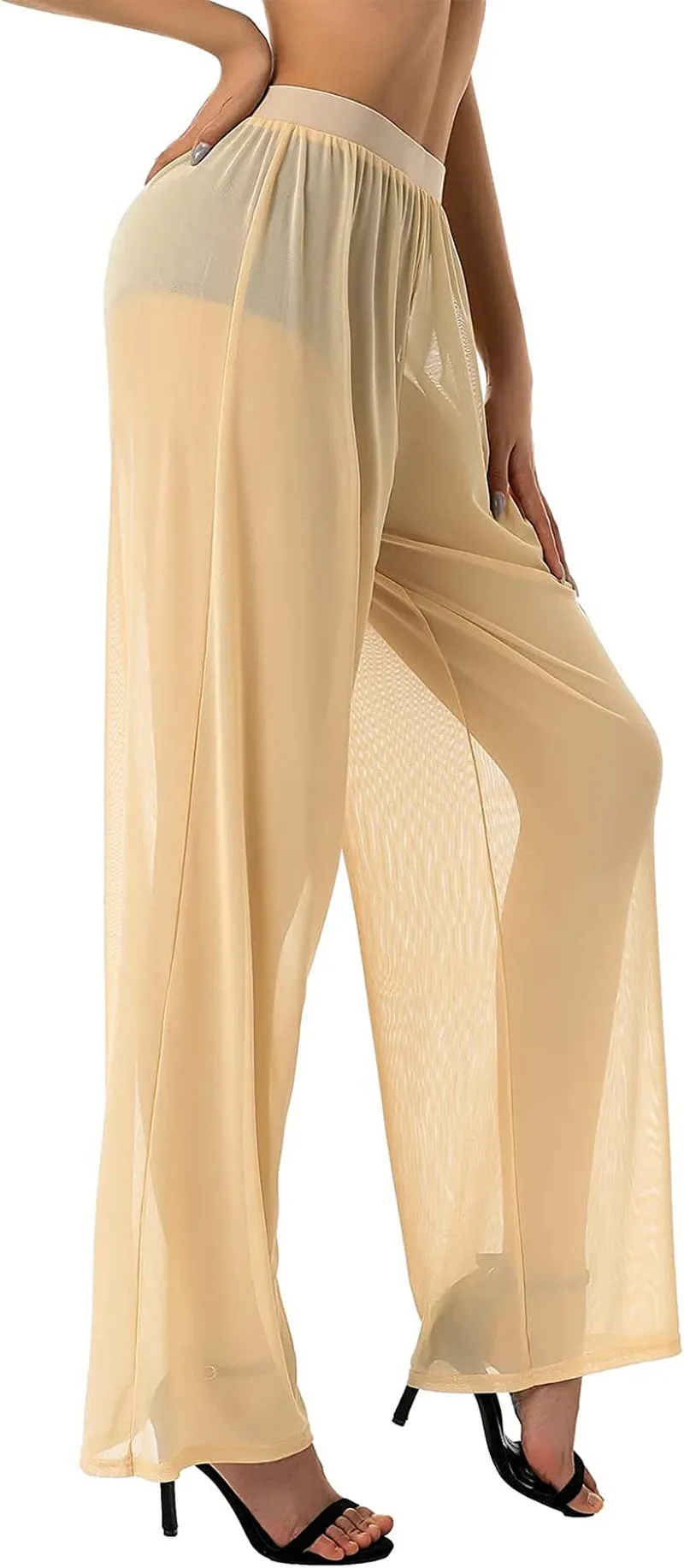 Women's Perspective Sheer Mesh Pants Swimsuit Bikini Bottom Cover ups Pants