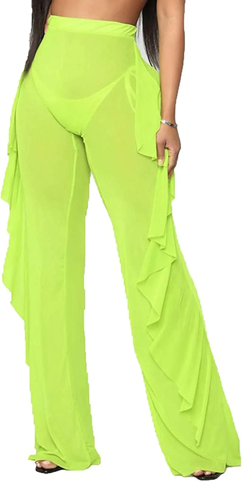 Women's Perspective Sheer Mesh Pants Swimsuit Bikini Bottom Cover ups Pants